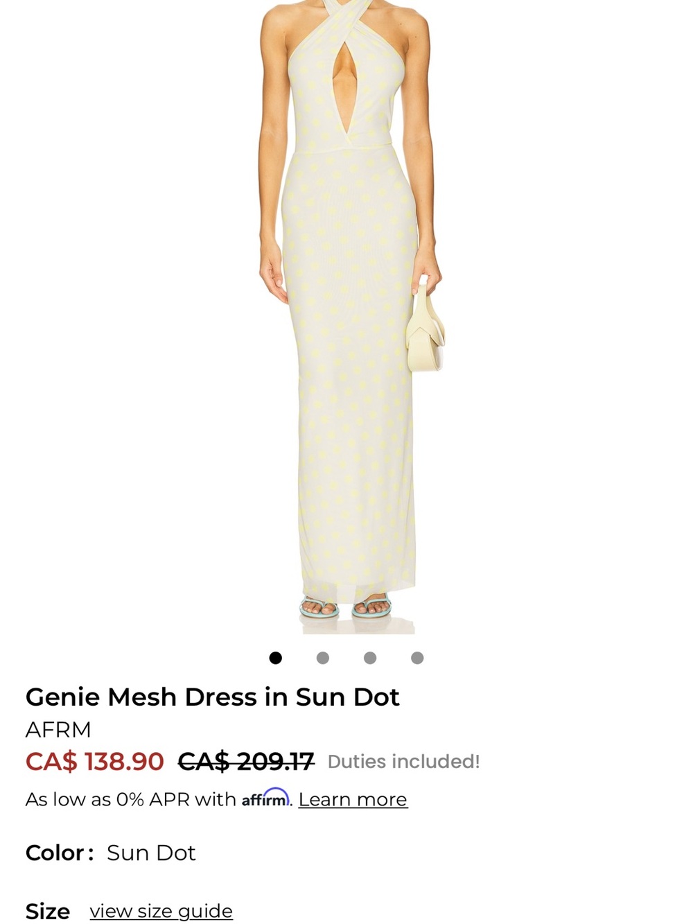 Revolve AFRM Sun Dot Genie Mesh Halter Maxi Dress in Pale Yellow